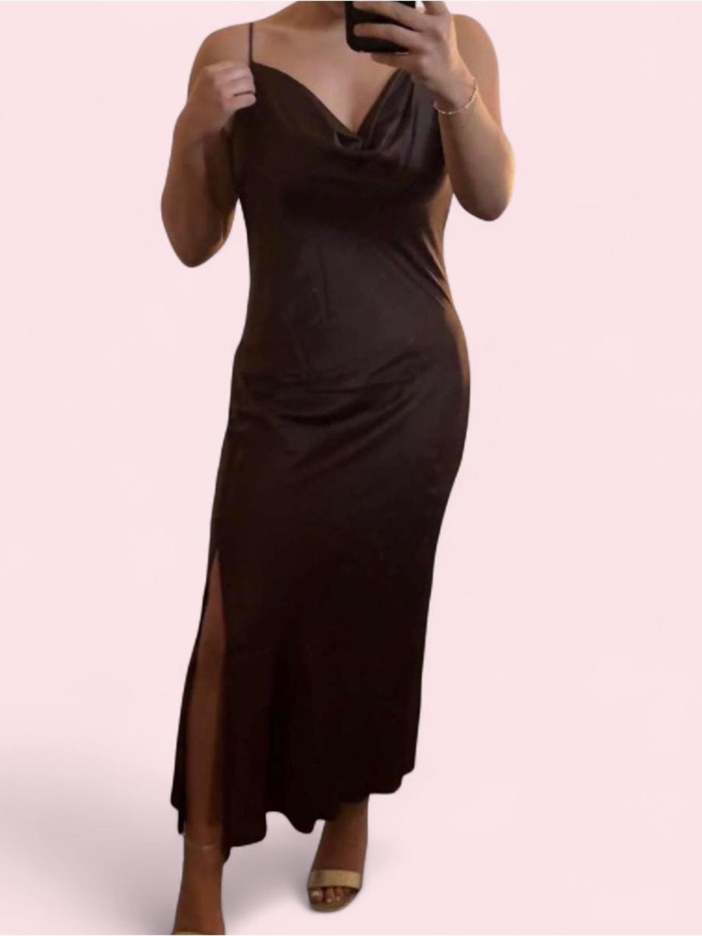 Rachel Zoe Brown Cowl Neck Slip Maxi Dress with Side Slit